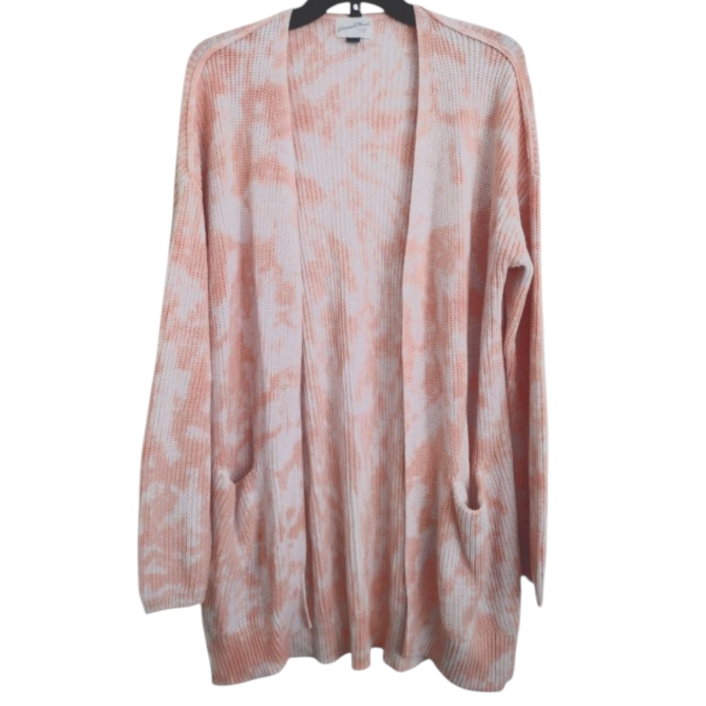 Universal Thread Long Peach White Tie Dyed Open Cardigan Pockets Size Medium